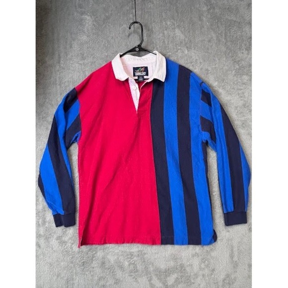 Lands' End Rugby Shirt Mens L Color Block Striped Long Sleeve‎ Collared Top
